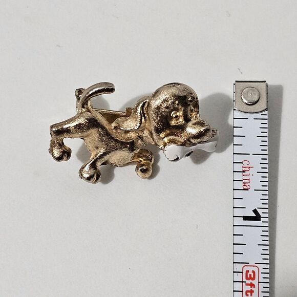 Vintage - Brooch - Gold Tone Dog With Bone - Picture 5 of 6